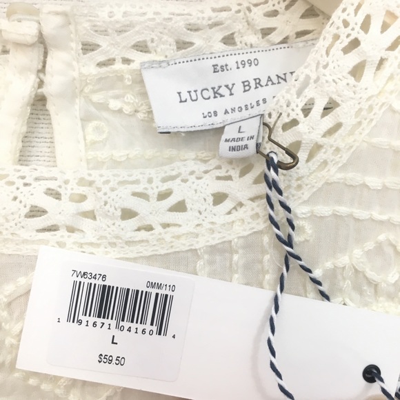 Lucky Brand Shirt cream blouse Embroidred Neck Top - Picture 5 of 8